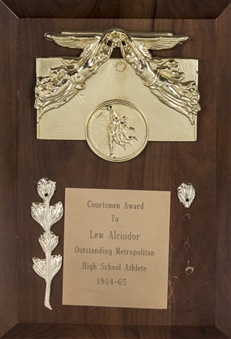 1964-65 Outstanding Metropolitan High School Athlete Courtsmen Award Presented To Lew Alcindor (Abdul-Jabbar LOA)